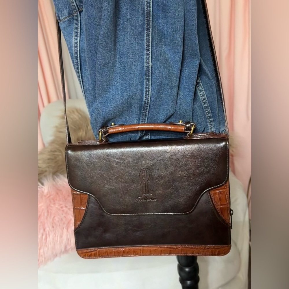 Bellerose Black Brown Purse Handbag w/Cell Phone Pouch & Mirror Leather
